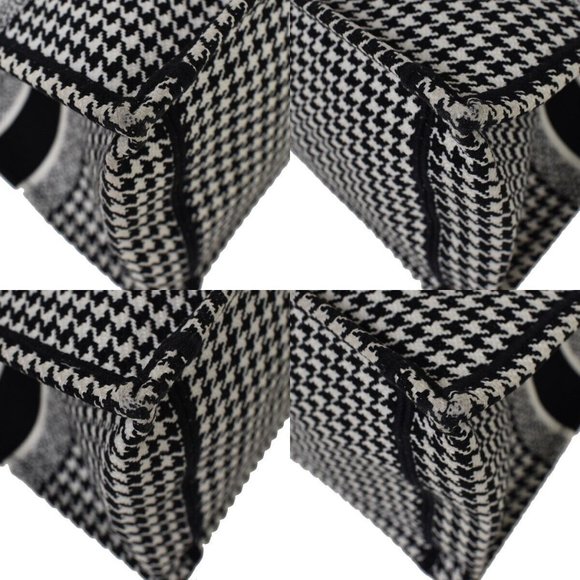 Authv CHRISTIAN DIOR Book Tote Hand Bag Houndstooth Canvas Leather Black - Picture 5 of 16
